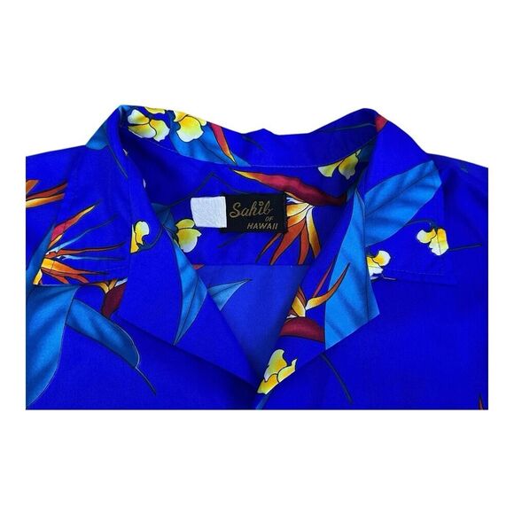 VINTAGE SAHIB OF HAWAII MENS SHORT SLEEVE BUTTON DOWN SHIRT XL Blue Floral - Picture 14 of 15